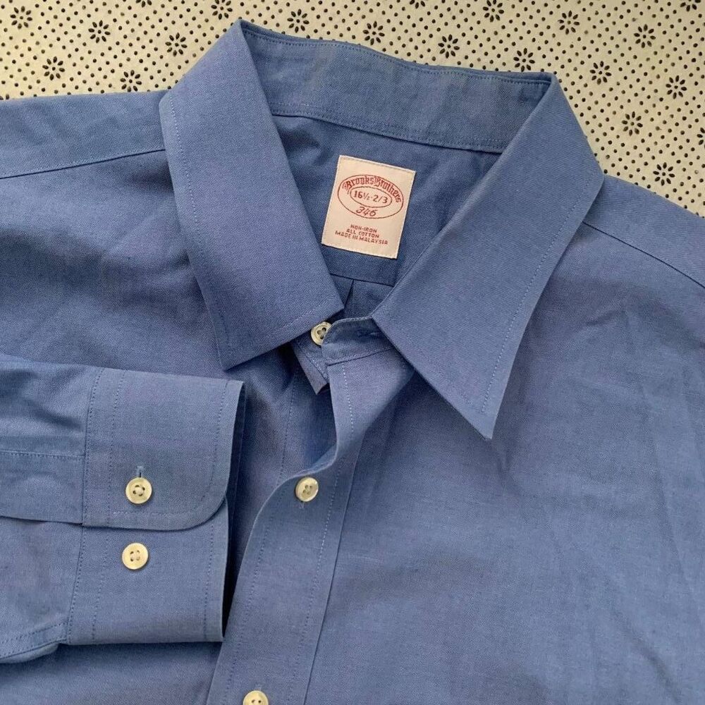 Brooks Brothers 346 Non-Iron Dress Shirt Blue 16.5-2/3 All Cotton 16 1/2-2/3